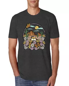 Trendiges T-Shirt Landschaft mit Gänseblümchen Kaktus Monarch Schmetterling Herren Tri Mischung - Bild 1 von 16
