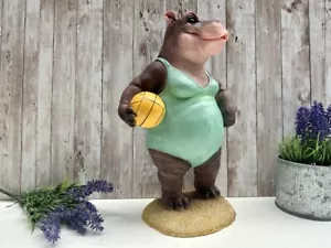 Hippo Figurine Volleyball Gift Hippopotamus Animal Ornament Novelty Statue 32cm - Picture 1 of 10