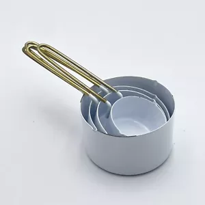 Bloomingville Measuring Cup Set of 4 White Enamel with Gold Handles - Picture 1 of 18