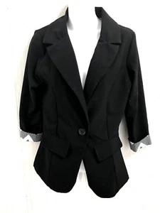 NUEVO CON ETIQUETAS Blazer Mujer Chaqueta L Negro Puño en Contraste Un Botón Carrera Y2K EGirl Vamp - Imagen 1 de 8