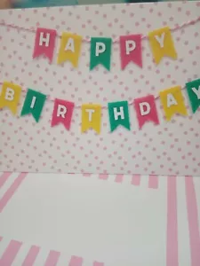 HAPPY BIRTHDAY GREETING CARD Felt bunting banner pink dots stripey Paperchase - Picture 1 of 2