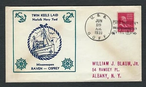U.S.S. Raven & Osprey - Minesweepers Navy Cover 1939 Twin Keels Laid Sc 806 - Picture 1 of 2