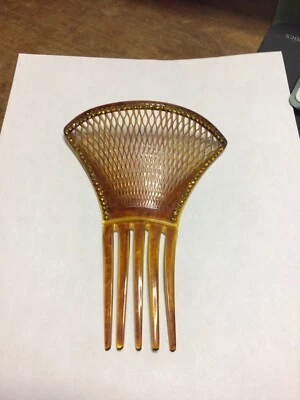 Винтажная расческа для волос в стиле ар-деко из черепахового панциря целлулоид с янтарными стразами - Изображение 1 из 4