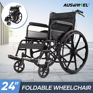 24" Foldable Wheelchair Mobility Disability Aid Lightweight Portable Auswheel - Picture 1 of 12