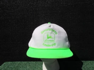 Vintage John Deere Demonstrating Leadership White Neon Green Baseball Hat Cap - Picture 1 of 9