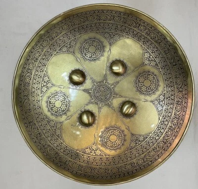 "Escudo de acero macizo hecho a mano indo persa con tallas grabadas 18""" Foto 1 de 4