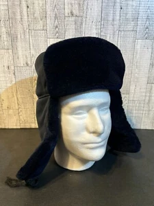 Vintage Korean Aviator Trapper Ski Ear Flap Cap/ Hat Fur Lined Blue - Picture 1 of 10