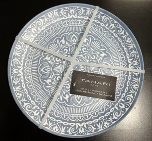 Tahari Blue & White Medallion Melamine Dinner Plates Set 4pc - Picture 1 of 1