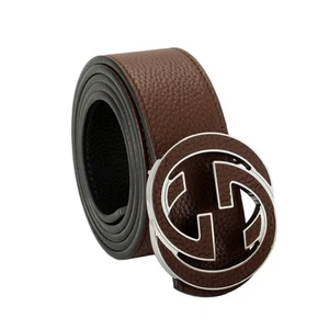 Gucci schwarz/braun strukturiertes Leder Wendegürtel Doppel G Schnalle US 32 IT 80 - Bild 1 von 4