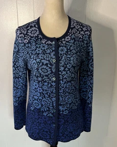 Oleana Norway Silk Wool Ombre Floral Knit Cardigan Sweater Womens Small See Desc - Picture 1 of 12