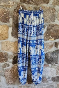 Thai Elephant Hose Loungewear Blau Weiß XS - Bild 1 von 12