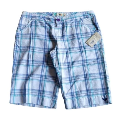 New Vintage Roxy Shorts Size 5 White Plaid Y2K Bermuda Summer Preppy Waist 31 - Image 1 of 4
