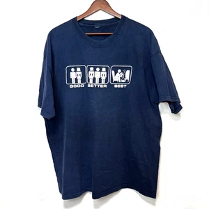 Vintage 90s T-Shirt "Good Better Best" Gamer Tee Navy Blue Short Sleeve Casual - Picture 1 of 5