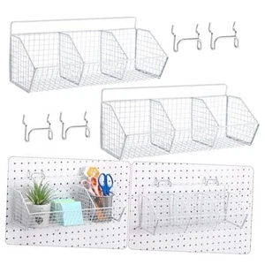 Set 2 Pezzi Cestini da Garage in Metallo con 4 Ganci Pegboard - Montaggio a Parete Bianco - Foto 1 di 8