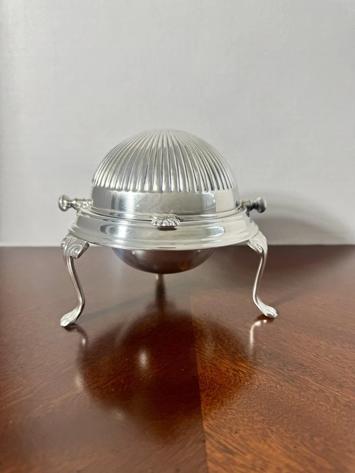 Plato de caviar mantequilla cúpula rodante vintage grande Viners Sheffield England Foto 1 de 4