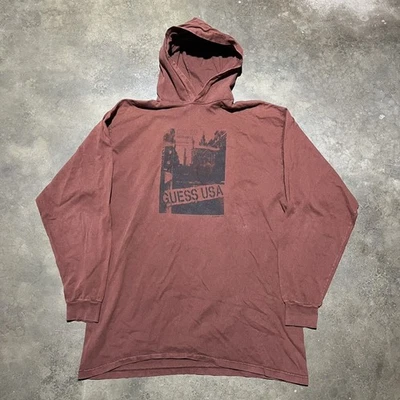 Vintage 90s Guess USA Brown Long Sleeve T-Shirt Hoodie 1990s - Image 1 of 2