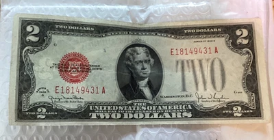 1928 Series G  $2 Red Seal Two Dollar Bill E 18149431A. Great Shape! - Image 1 of 4