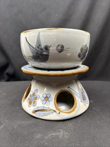 El Palomar Mexico Green & Brown Bird Pottery, LargeBowl & Candle Warmer, VTG - Picture 1 of 24