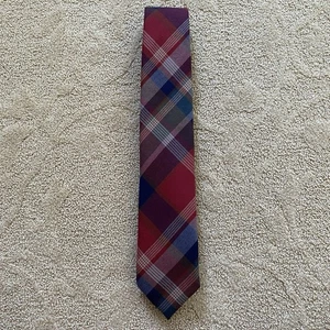 Bartleby’s Richmond Red Blue Tartan Neck Tie Wool English Challis Plaid Sewn - Picture 1 of 7