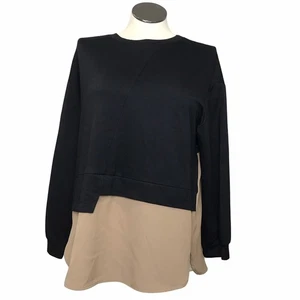 Top asimétrico para mujer talla 2X color negro/marrón pulóver cuello redondo alto-bajo - Imagen 1 de 13
