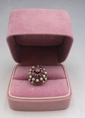 Victorian 14K Yellow Gold Ruby & Pearl Princess Dome Cocktail Ring Size 6.25 - Image 1 of 4