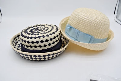 Juego de 2 sombreros de celofán vintage tejidos de plástico para dama azul/blanco Foto 1 de 4
