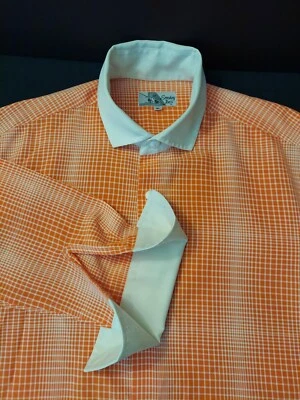 Camisa Smokey Joes Abotonada Puño Francés Para Hombre XL Naranja Blanco Cuadros Larga Foto 1 de 4