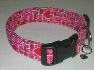 Charming Mosaic Pink & Red Valentines Day Hearts Dog Collar