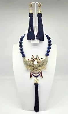 Heidi Daus Bald Eagle Swarovski Crystal Lapis Glass Necklace Earring Set NIB - Image 1 of 4