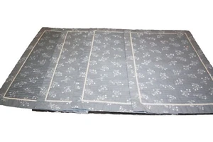 Vintage Placemats Set of 4 Dusty Blue with White Floral Pleated 17 x 13 - Picture 1 of 2
