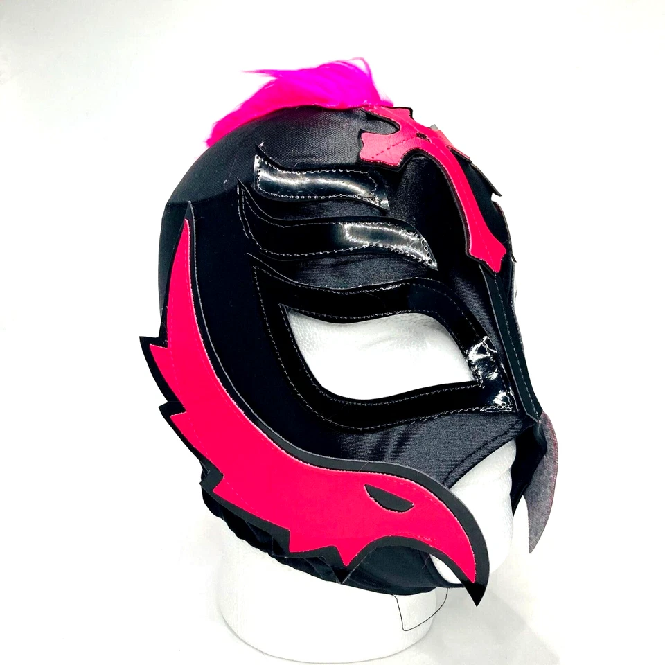 Máscara de lucha libre Ry Mysterio hecha a mano para niños Lucha cabello mohawk colores negro y rosa Foto 1 de 4
