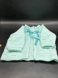 Vintage Mint Green Hand Crocheted Baby/Doll Sweater & Bonnet/Hat Set - Picture 1 of 8