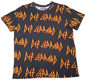Def Leppard T Shirt Allover Spellout Print Rock Bludgeon 2019 Black Men's XL - Picture 1 of 12