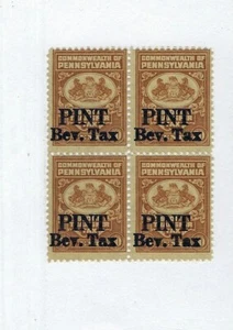 STAMP US SCOTT ??? PENNSYLVANIA BEVERAGE TAX PINT 50 CENT BLOCK OF 4 MNH - Picture 1 of 1