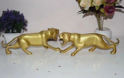 Par de estatuillas de leopardo del Sinaí de latón pantera rugiente pasillo estatua de la suerte EK999 Foto 1 de 4