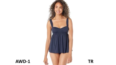 Tankini bebé Michael Kors sólidos con aros para mujer, nuevo azul marino, mediano Foto 1 de 2