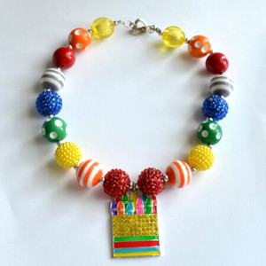 Bubble Gum Beaded Necklace Crayon Pendant Colorful Chunky Teacher Jewelry A104