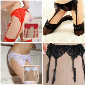 Sexy Women's Lace Garter Belt Thigh-Highs Stockings Set - Picture 1 of 15