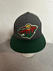 Minnesota Wild CCM Fitted Hat S/M Gray Green Brim Fitmax '70 Stretch Used Cap - Picture 1 of 7