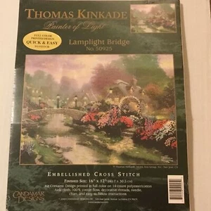 NEU! 2000 THOMAS KINKADE "LAMPLIGHT BRIDGE" GEZÄHLTES KREUZSTICH-SET! 16” X 12” - Bild 1 von 6