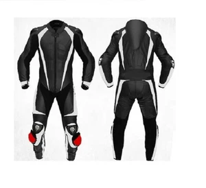 New Mens Motorcycles Moto Black & White Motorbiker Racing Leather Suit Customize - Bild 1 von 3