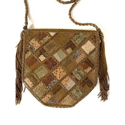 Винтажный Stephanie дерева Англии бахрома через плечо застежки Дамская сумка коричневый вышивка сумка - Изображение 1 из 4