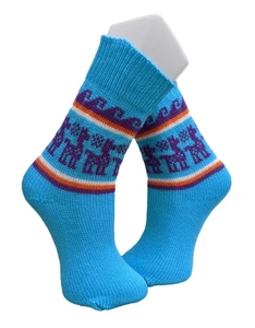 Peruvian Llama Alpaca Wool Crew Socks Cosy Warm Winter Bed Socks Blue - Picture 1 of 2