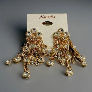 PENDIENTES CADENA ORO NATASHA CON CEYSTALS BLANCOS - JOYERÍA DECLARACIÓN FIESTA - Imagen 1 de 5