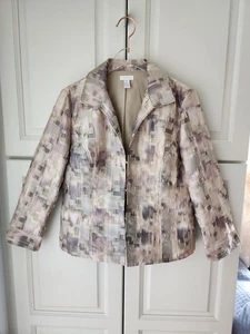 Chicos Jacket 1 M 8 10 Tan Subtle Pink Purple 3/4 Sleeve Collar Princess Seams - Picture 1 of 14