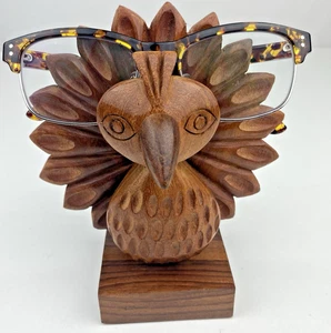 Wooden Peacock Eyeglass Holder Carved World Market Bird Brown Glasses Stand EUC - Picture 1 of 8
