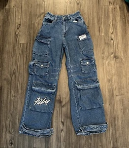 Fubu Forever 21 Jeans Womens XS Baggy Skater Raver Y2K Cargo Wide Leg Denim - Picture 1 of 14