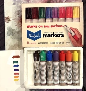 Vintage Sanford Deluxe Felt Tip Smelly Stinky Markers 7 Colors MISSING BLACK - Picture 1 of 9
