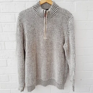 Bass Beige Brown 1/4 Zip Mock Neck Sweater Henley Cotton Blend Contemporary : L - Picture 1 of 8