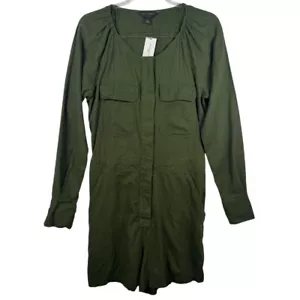 Banana Republic Linen Blend Utility Romper Long Sleeve Army Olive Green Size S - Picture 1 of 8
